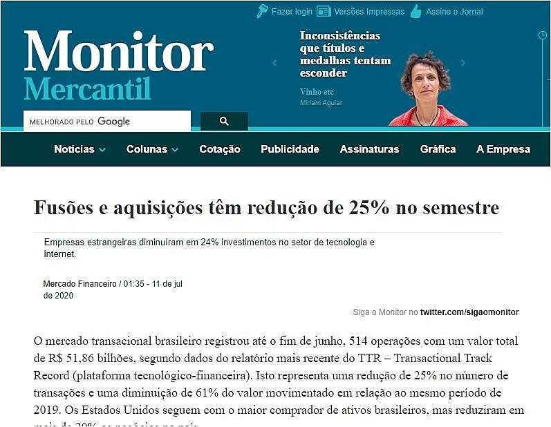 Fuses e aquisies tm reduo de 25% no semestre